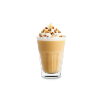 banan nöt latte i en klar glas kopp med de ljuv krämig smak av banan png