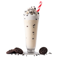 Cookies and cream milkshake served in a classic glass topped with cookie crumbles isolated on png