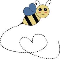 Flat Cartoon Bee Flying on Dotted Lines. Illustration Design vector