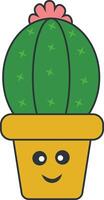 Kawaii Potted Cactus with Cartoon Style. Isolated on White Background. vector