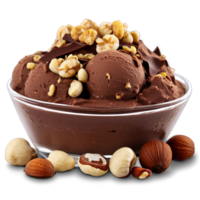 Chocolate hazelnut gelato rich and nutty topped with chopped hazelnuts isolated on transparent Summer freshness png