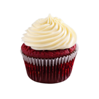 Red velvet cupcake with smooth cream cheese frosting deep red color moist crumb paper liner png