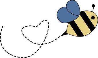 Flat Cartoon Bee Flying on Dotted Lines. Illustration Design vector