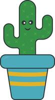 Kawaii Potted Cactus with Cartoon Style. Isolated on White Background. vector
