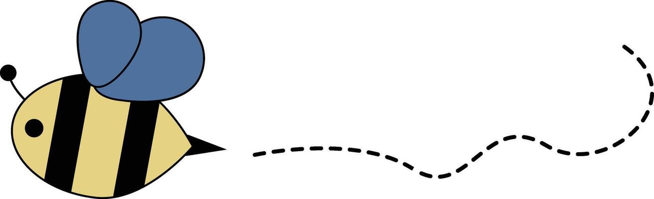 Flat Cartoon Bee Flying on Dotted Lines. Illustration Design