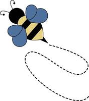 Flat Cartoon Bee Flying on Dotted Lines. Illustration Design vector