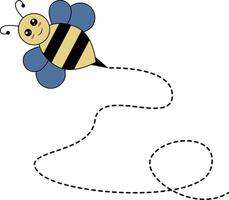 Flat Cartoon Bee Flying on Dotted Lines. Illustration Design vector