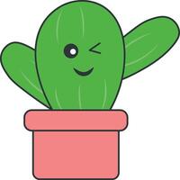 Kawaii Potted Cactus with Cartoon Style. Isolated on White Background. vector