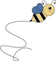 Flat Cartoon Bee Flying on Dotted Lines. Illustration Design vector