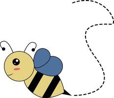 Flat Cartoon Bee Flying on Dotted Lines. Illustration Design vector