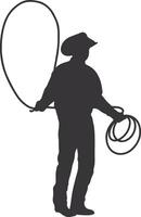 Cowboy Silhouette. Cowboy Rodeo with Rope. Isolated on White Background vector