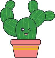 Kawaii Potted Cactus with Cartoon Style. Isolated on White Background. vector