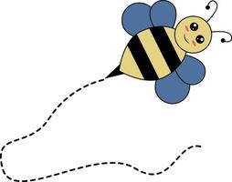 Flat Cartoon Bee Flying on Dotted Lines. Illustration Design vector