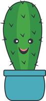 Kawaii Potted Cactus with Cartoon Style. Isolated on White Background. vector