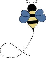 Flat Cartoon Bee Flying on Dotted Lines. Illustration Design vector