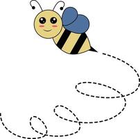 Flat Cartoon Bee Flying on Dotted Lines. Illustration Design vector