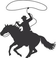 Cowboy Silhouette. Cowboy Rodeo with Rope. Isolated on White Background vector