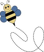 Flat Cartoon Bee Flying on Dotted Lines. Illustration Design vector