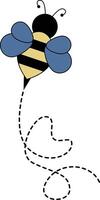 Flat Cartoon Bee Flying on Dotted Lines. Illustration Design vector