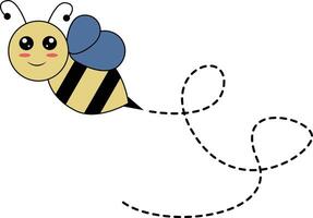 Flat Cartoon Bee Flying on Dotted Lines. Illustration Design vector