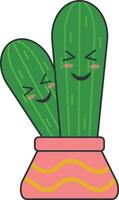 Kawaii Potted Cactus with Cartoon Style. Isolated on White Background. vector