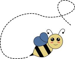 Flat Cartoon Bee Flying on Dotted Lines. Illustration Design vector