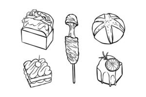 ilustración de un conjunto de pasteles en negro y blanco vector