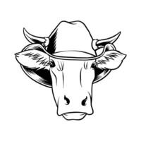 illustration of a cowboy cow in black and white vector