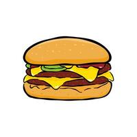 fast food burger illustration with color vector