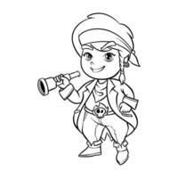 illustration of a child mascot in a pirate costume in black and white vector