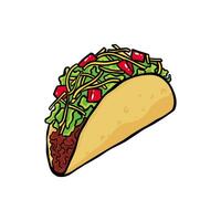 taco hand drawn illustration with color vector