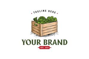 hand drawn vegetable box illustration logo vector