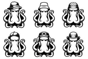 Octopus Head Outline Version Bundle vector