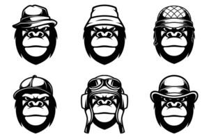 Gorillas Head Outline Version Bundle vector