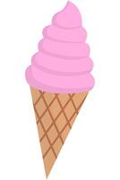 illustration of strawberry ice cream in a waffle cone. vector