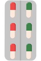 Flat illustrator of blister with pills for pain treatment and illness isolated on white background. vector