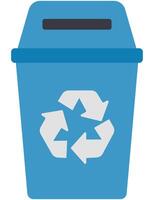 Flat illustration of blue recycling bin with recycle logo isolated on white background. vector