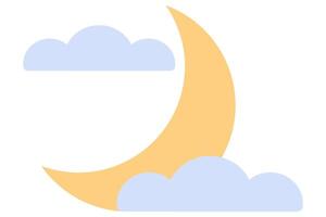 Moon and clouds at night flat icon illustration isolated on white background. vector