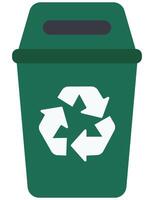 Flat illustration of green recycling bin with recycle logo isolated on white background. vector