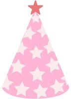Pink party hat with white stars isolated on white background. vector