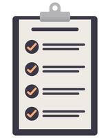 Clipboard with checklist flat icon isolated on white background. vector