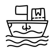 ship of package shipping and delivery in doodle icons vector