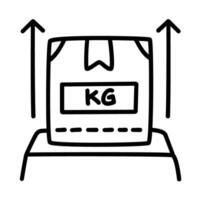 weighing of package shipping and delivery in doodle icons vector