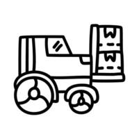 forklift car of package shipping and delivery in doodle icons vector