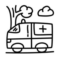 ambulancia de médico cheque arriba con garabatear íconos vector