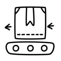 quality control of package shipping and delivery in doodle icons vector