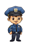 dessin animé illustration de une souriant Masculin police officier dans uniforme, permanent en toute confiance avec mains sur les hanches png