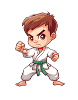 cartoon karate boy in white kimono, kakarate boy,,on transparent background png