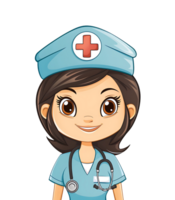 A cartoon nurse with a caring smile, wearing a traditional white uniform and nurse's cap, ready for duty png