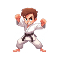 cartoon karate boy in white kimono, kakarate boy,,on transparent background png